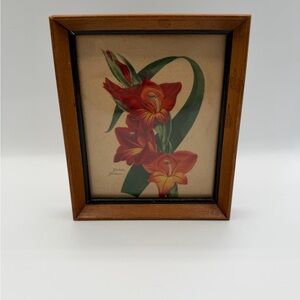 Vintage Floral Framed Art with Red and Green Accents